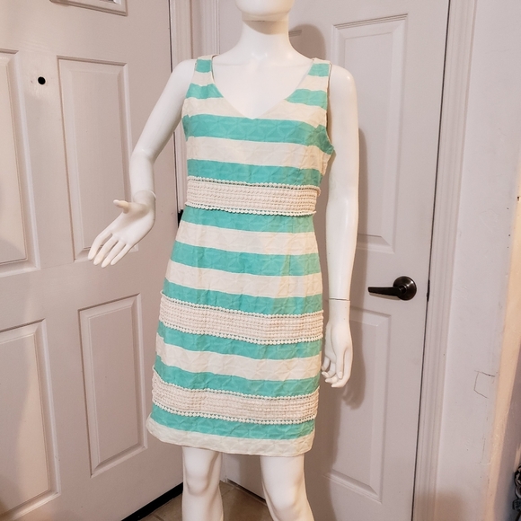 JUST TAYLOR Crochet Striped Mint Dress - Picture 1 of 9